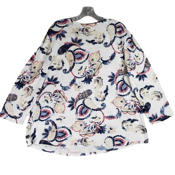 Chicos Shirt Womens Size 3 US XL Paisley Tunic Stretch Cotton White Pullover - Picture 3 of 8